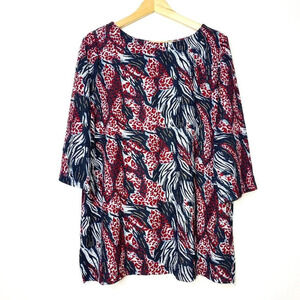 NWT Maggie Barnes Red Black Gold Animal Print Blouse 0X 3/4 Sleeve Bold Pattern